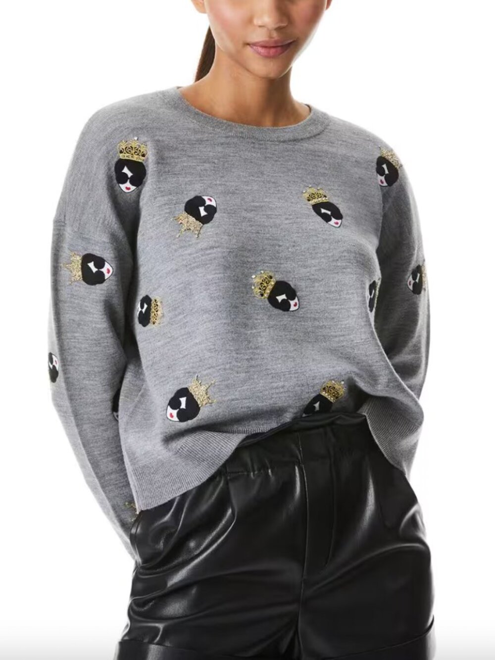 $440 alice + olivia Gray Queen Gleeson Stace Face Sweater size Medium